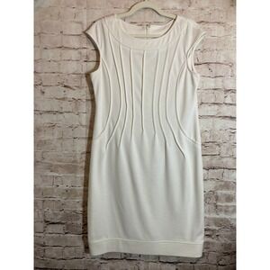Sunhee Dress Womens 14 Creamy White Textured Sheath Office Career Wear Ruched